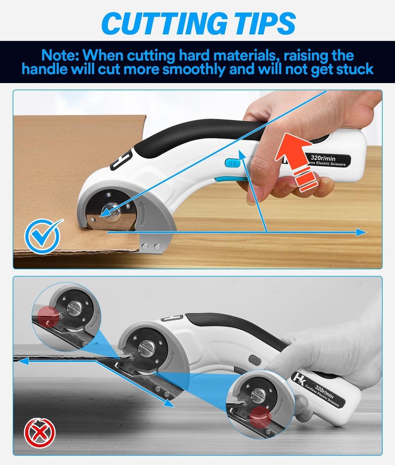 H & K Cordless Electric Scissors, 4V Electric Box Cutter, Carpet & Cardboard Cutter Tool with a Replacement Blade/Charger, Rotary Cutter for Cardboard Packages Leather Plastic - Image 4